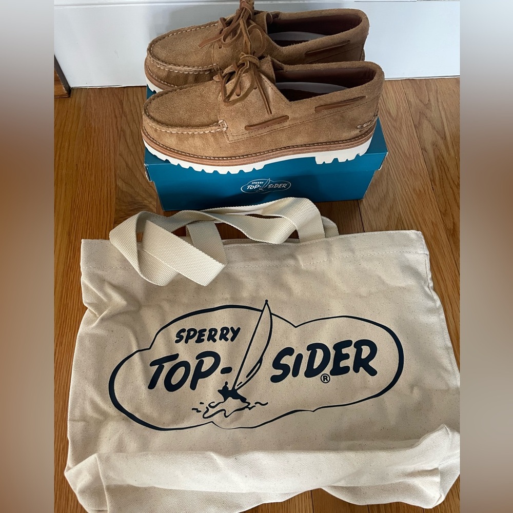 Brand New Sperry Top-Sider Suede Boat Shoes with Tote Bag
